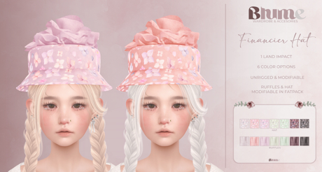 Second Life Marketplace - Blume. Financier Hat (Fatpack)